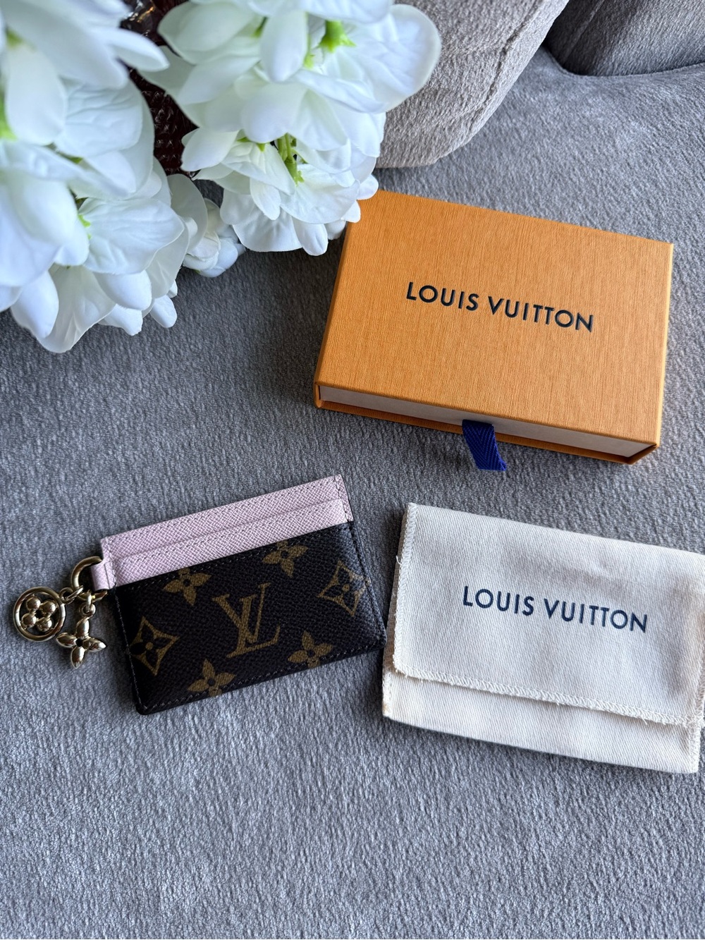 Louis Vuitton Pink and Brown Monogram Charms Card Holder Authentic